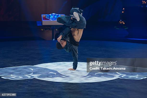 Nori of Japan competes against Kuzya of Ukraine during the Red Bull BC One World Final Japan 2016 at the Aichi Prefectural Gymnasium on December 3,...