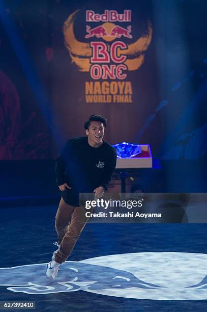 Issei of Japan competes against Soso of France during the Red Bull BC One World Final Japan 2016 at the Aichi Prefectural Gymnasium on December 3,...