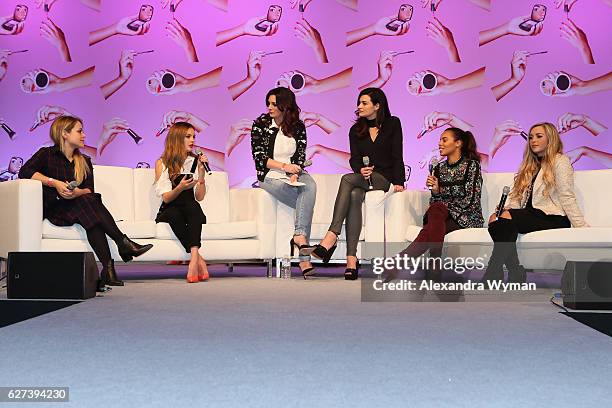 Fleur De Force, Niomi Smart, Nicola Haste and Sam Chapman AKA Pixiwoo, Rochelle Humes and Megan Parken attend Beautycon Festival London 2016 at...