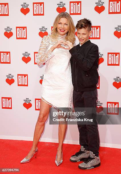 Ursula Karven and her son Liam Taj Veres atetnd the Ein Herz Fuer Kinder Gala on December 3, 2016 in Berlin, Germany.