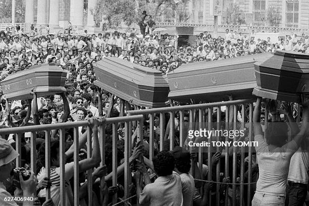 Demonstrators were shot by the army on the steps of the San Salvador cathedral where they had gathered to show their support of the commanos of the...