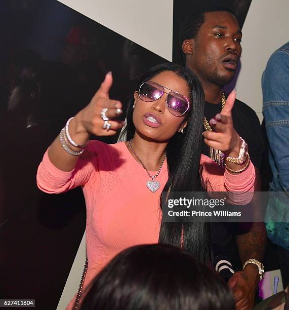 Nicki Minaj and Meek Mill attend Meek Mills album Release Party at Gold Room on December 3, 2016 in Atlanta, Georgia.