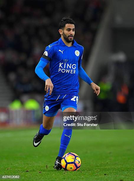 Leicester player Riyad Mahrez in action during the Premier League match between Sunderland and Leicester City at Stadium of Light on December 3, 2016...