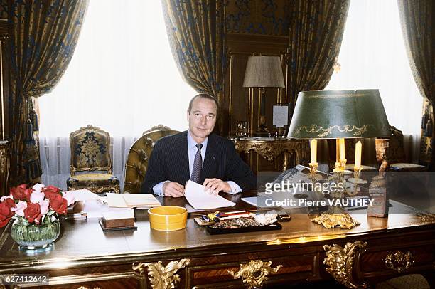 Paris mayor Jacques Chirac attends to business in his office at the Hotel de Ville, Paris' city hall and the mayor's official residence. Originally...