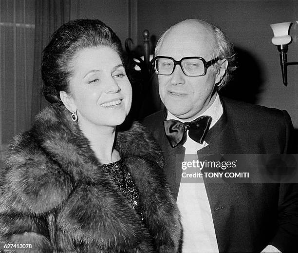 Russian conductor, cellist and pianist Mstislav Rostropovitch with his wife, soprano Galina Vichnevskaia, after a concert at Salle Pleyel.