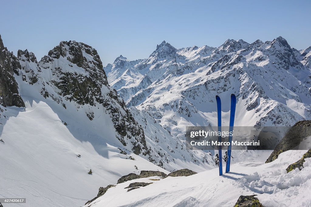 Skis planted in the snow