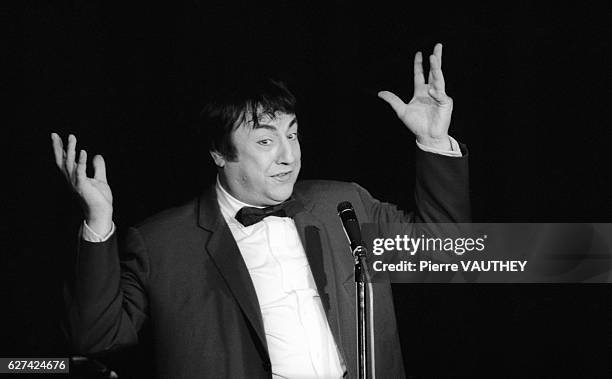 Belgian Comedian Raymond Devos Performing on Stage