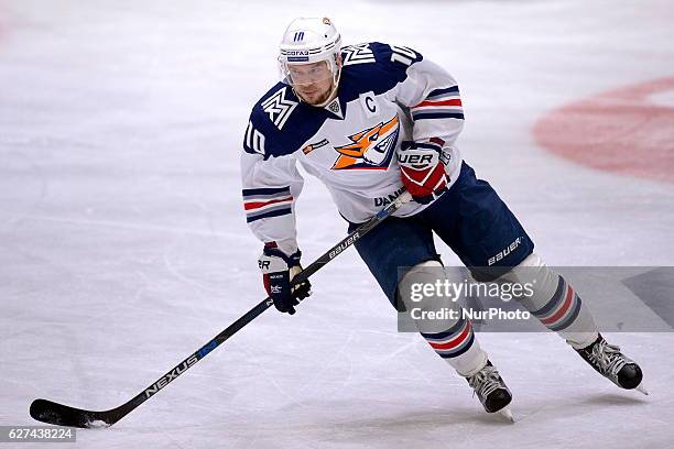 Top scorer of KHL 9th season Sergey Mazyakin of Metallurg Magnitogorsk during the game between Dinamo Riga and Metallurg Magnitogorsk at Tondiraba...