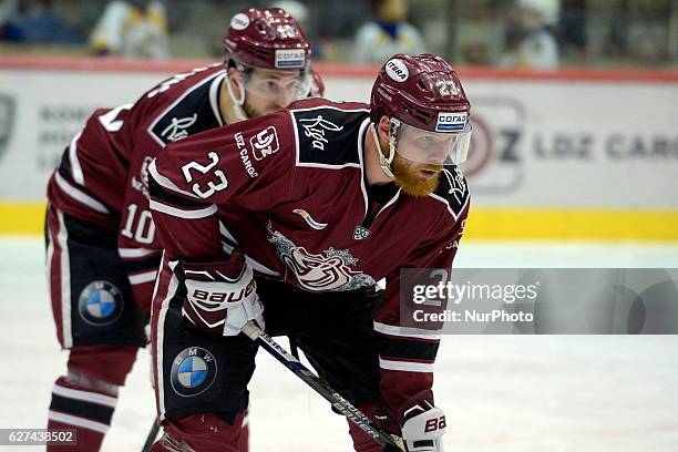 Aleksandrs Jerofejevs and Lauris Darzins during the game between Dinamo Riga and Metallurg Magnitogorsk at Tondiraba Ice Hall in Tallinn, capital...