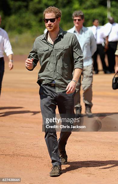 Prince Harry visits Surama Village in the Guyana Hinterland on day 13 of an official visit to the Caribbean on December 3, 2016 in Surama, Guyana....
