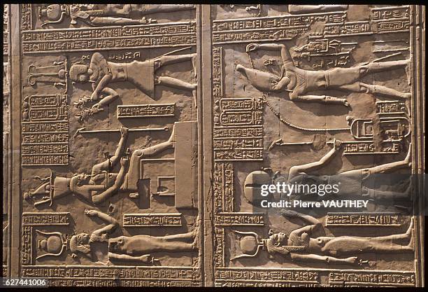 Bas-relief Depicting Several Egyptian Gods and Goddesses at the Temple of Kom Ombo