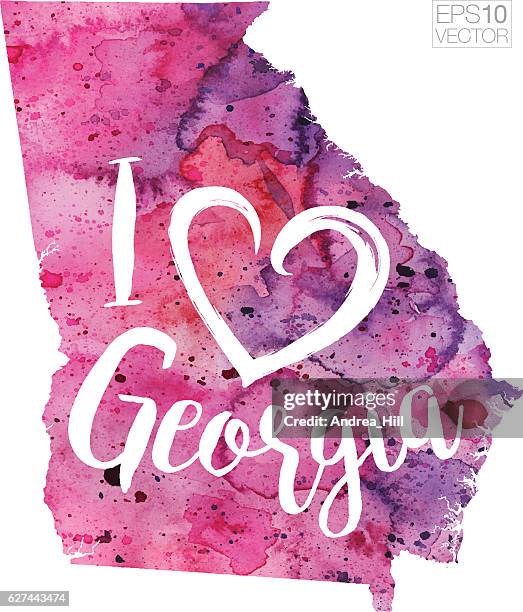 ilustraciones, imágenes clip art, dibujos animados e iconos de stock de i heart georgia vector watercolor mapa - georgia-estado-de-eeuu