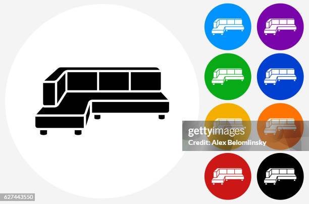 corner convertible sofa icon on flat color circle buttons - green couch isolated stock illustrations