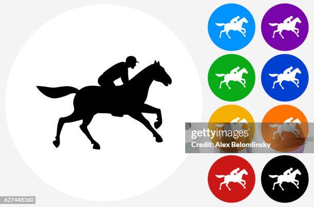 ilustrações, clipart, desenhos animados e ícones de ícone do piloto de cavalos em botões de círculo de cor plana - pista de corrida