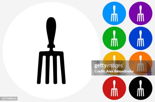 hand fork icon on flat color circle buttons - hand fork white background stock illustrations