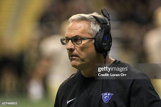 Head coach Tim Lappano of the Georgia State Panthers prowls the sidelines during first half action against the Idaho Vandals on December 3, 2016 at...