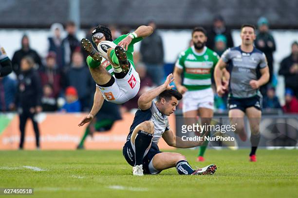Ian McKinley of Benetton pictured with Cian Kelleher of Connacht during the Guinness PRO12 Round 10 match between Connacht Rugby and Benetton Treviso...