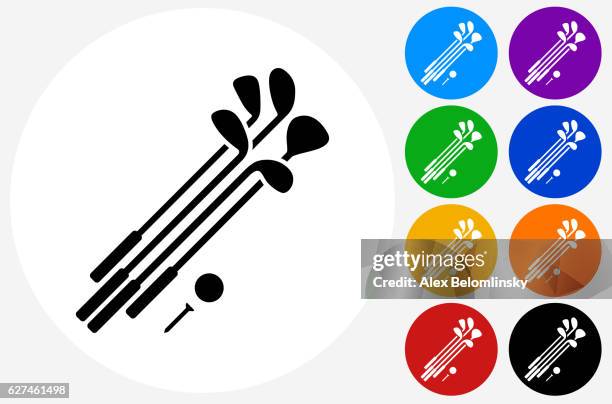 set golf clubs  ball icon on flat color circle buttons - golf club white background stock illustrations