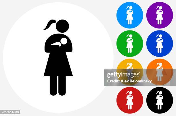 stockillustraties, clipart, cartoons en iconen met woman nursing a baby icon on flat color circle buttons - onbekend geslacht