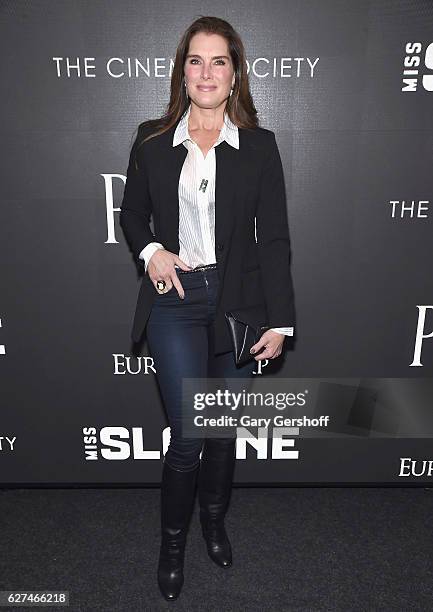 Brooke Shields attends The Cinema Society with Piaget host a screening of EuropaCorp's "Miss Sloane"at SAG-AFTRA Foundation Robin Williams Center on...