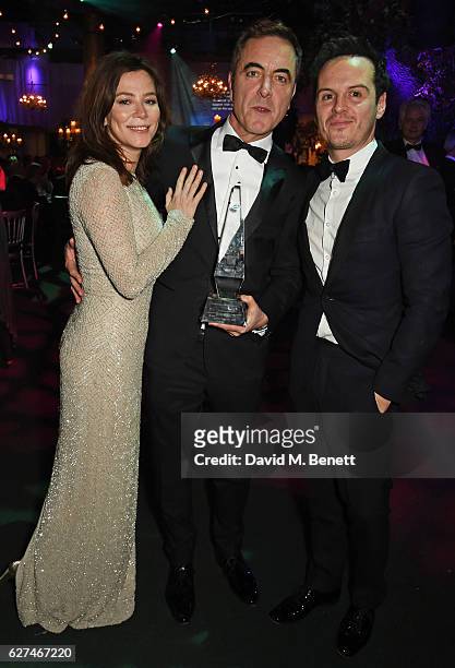 Anna Friel, James Nesbitt, winner of the Contribution to the Irish Cultural Life in the UK award, and Andrew Scott attend The Ireland Fund Of Great...
