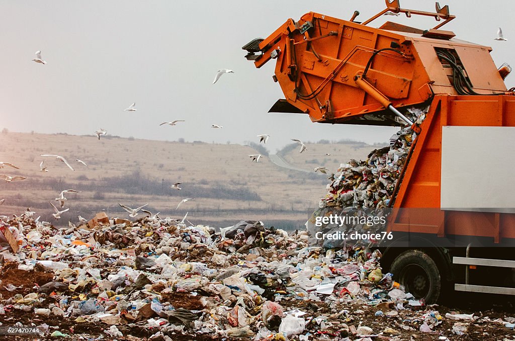 Garbage truck dumping the garbage