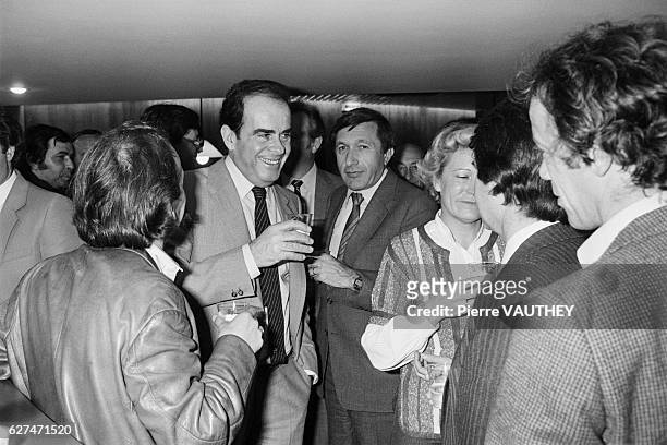 General Secretary of the French Communist Party Georges Marchais and his wife Liliane celebrate the victory of Francois Mitterrand in the...