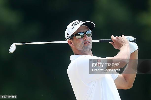 Adam Scott of Australia plays his second shot during day four of the 2016 Australian PGA Championship at RACV Royal Pines Resort on December 4, 2016...