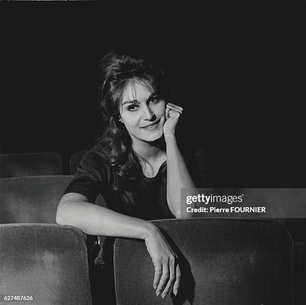 Egyptian-born singer Dalida rehearses and records at the Olypia concert hall.