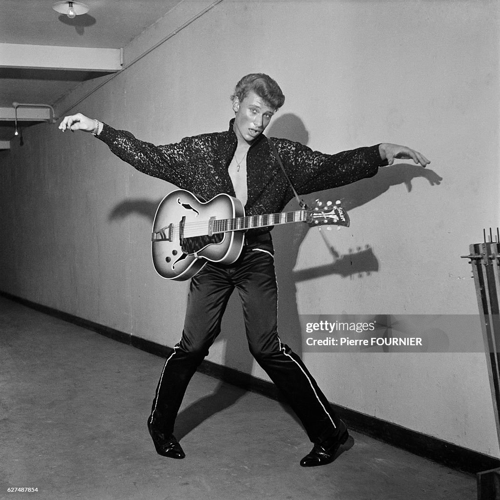 Johnny Singer French singer Johnny Hallyday on stage at the Alhambra music hall, in ...