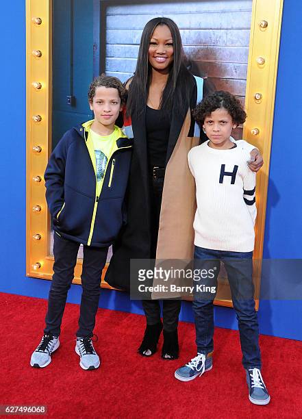 Actress Garcelle Beauvais and sons Jaid Thomas Nilon and Jax Joseph Nilon attend the premiere of Universal Pictures' 'Sing' at Microsoft Theater on...