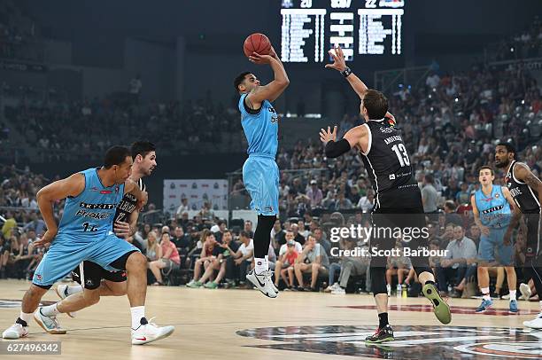 Corey Webster of the New Zealand Breakers shoots the ball during the round nine NBL match between Melbourne United and New Zealand Breakers at...