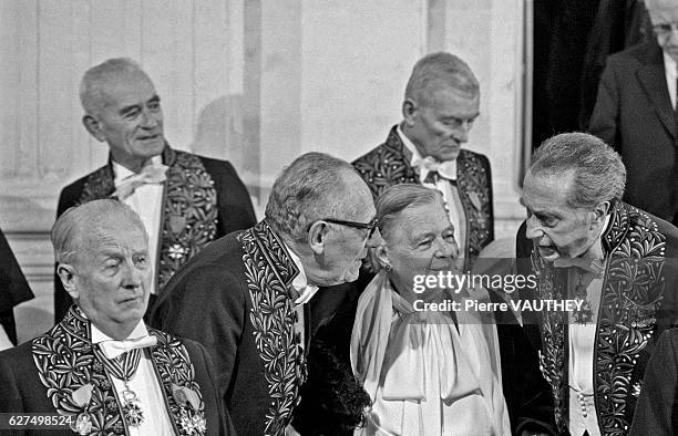 Marguerite Yourcenar makes history at the "Academie Francaise" after being admitted into the inner circle or "Quarante" previously reserved for men....