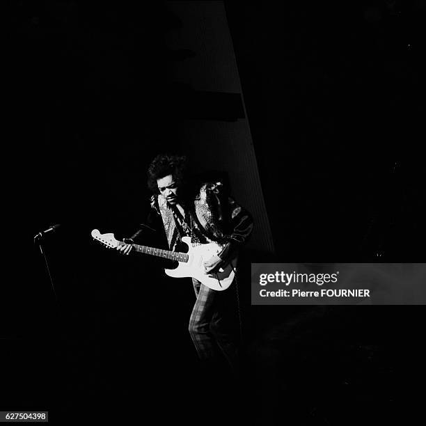 Jimi Hendrix on stage at the Olympia music hall.