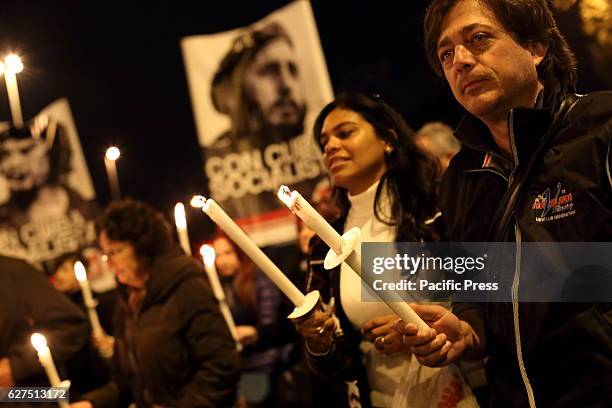 Demonstration with torchlight under the Cuban Embassy in Italy to remember Fidel Castro, leader of Cuba and former president, who died November 25,...