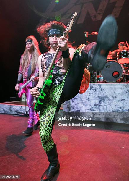Lexxi Foxx and Satchel of Steel Panther perform at The Fillmore on December 3, 2016 in Detroit, Michigan.