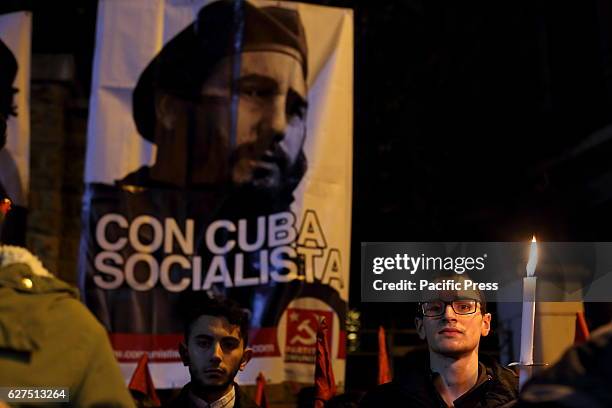 Demonstration with torchlight under the Cuban Embassy in Italy to remember Fidel Castro, leader of Cuba and former president, who died November 25,...
