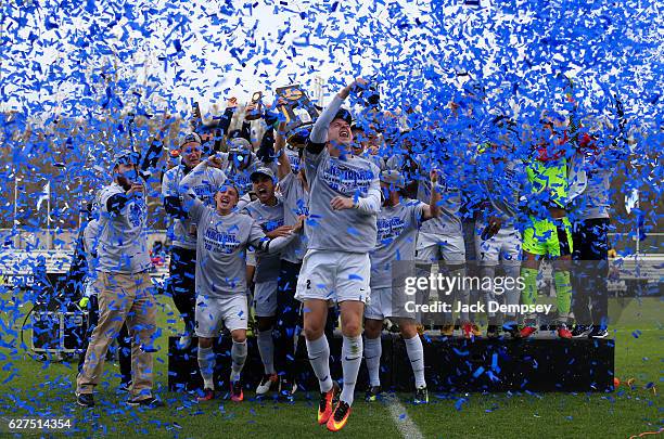 Wingate University celebrates their Division II Men's Soccer Championship held at Childrens Mercy Victory Field at Swope Soccer Village on December...