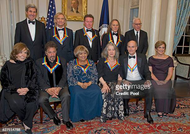 The five recipients of the 39th Annual Kennedy Center Honors pose for a group photo following a dinner hosted by United States Secretary of State...