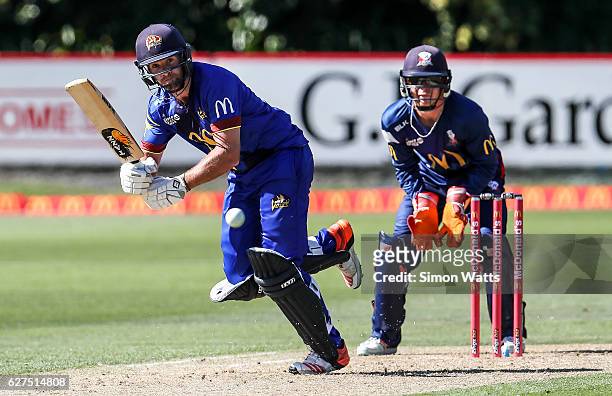 Brad Wilson of Otago bats during the McDonalds Super Smash T20 match between the Auckland Aces and Otago Volts at Eden Park on December 4, 2016 in...
