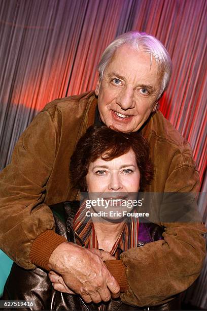 Sylvia Kristel and Just Jaeckin on the set of TV show "Ce Soir ou Jamais".