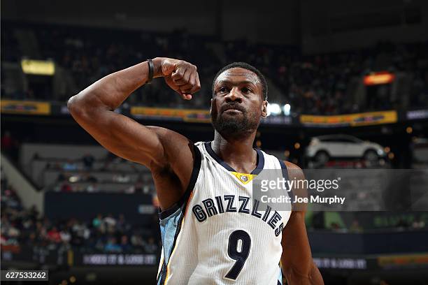 Tony Allen of the Memphis Grizzlies reacts during the game against the Los Angeles Lakers on December 3, 2016 at FedExForum in Memphis, Tennessee....