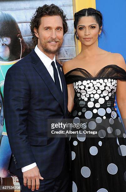 Actor Matthew McConaughey and wife/model Camilla Alves arrive at the Premiere Of Universal Pictures' "Sing" held at Microsoft Theater on December 3,...