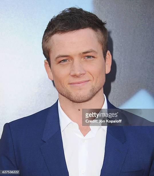 Actor Taron Egerton arrives at the Los Angeles Premiere "Sing" at the Microsoft Theater on December 3, 2016 in Los Angeles, California.