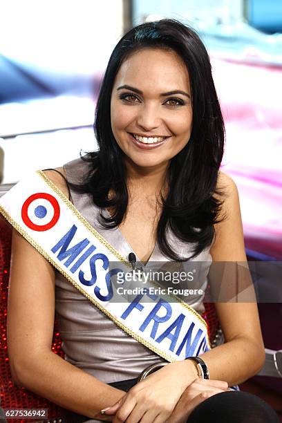 Miss France 2008 Valerie Begue on the set of TV show "On en Parle a Paris".