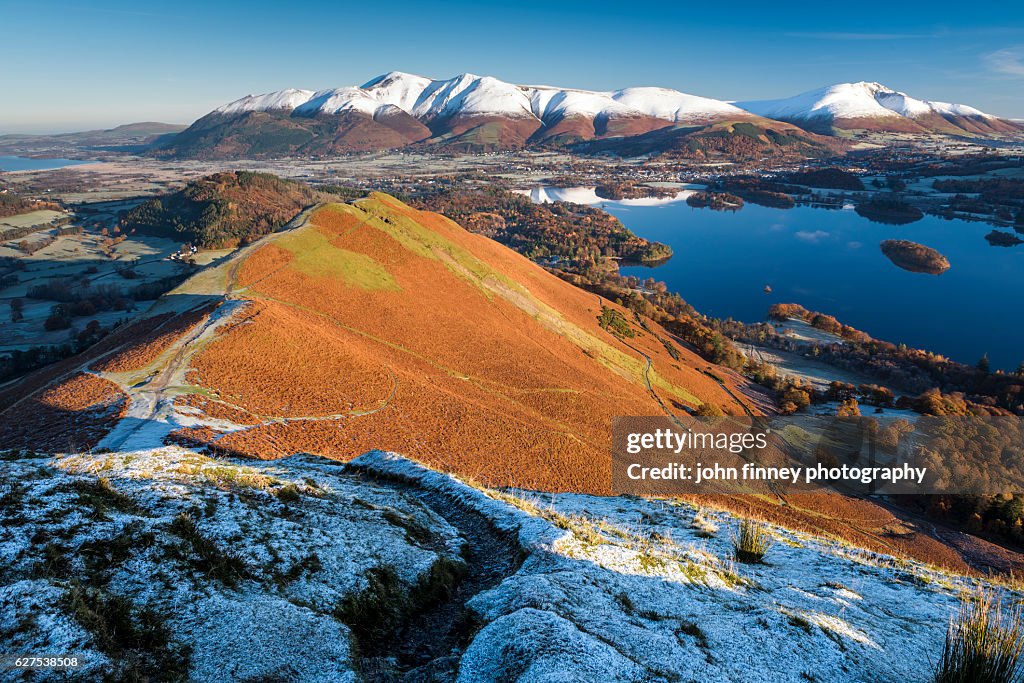 Snow capped mountains in the English Lake District National park. UK.