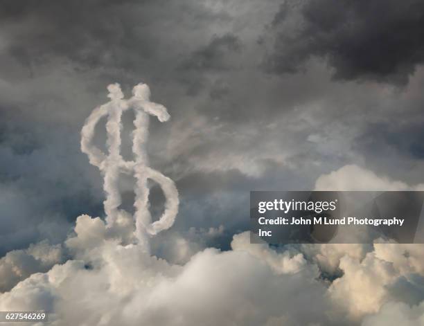dollar sign in cloudy sky - pessimismus stock-fotos und bilder