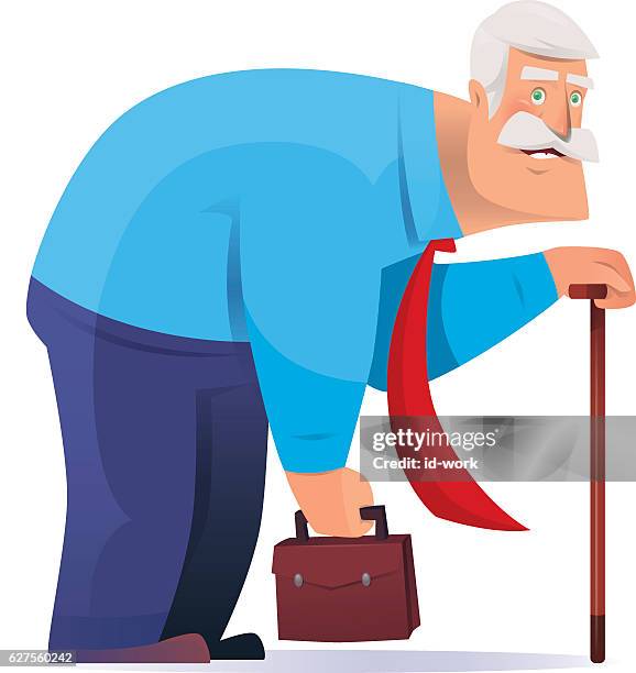 old businessman going to work - old person walking stock illustrations