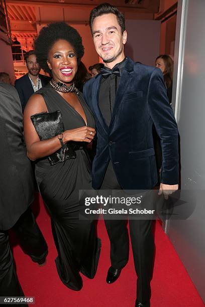 Motsi Mabuse and her boyfriend Evgenij Voznyuk are seen during the Ein Herz Fuer Kinder reception at Adlershof Studio on December 3, 2016 in Berlin,...