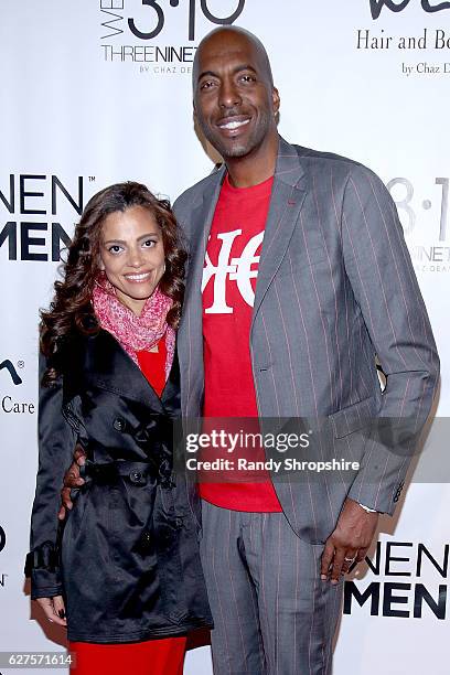 Host and formaer NBA player John Salley and wife Natasha Duffy arrive to Chaz Dean WEN winter party benefiting Love is Louder on December 3, 2016 in...